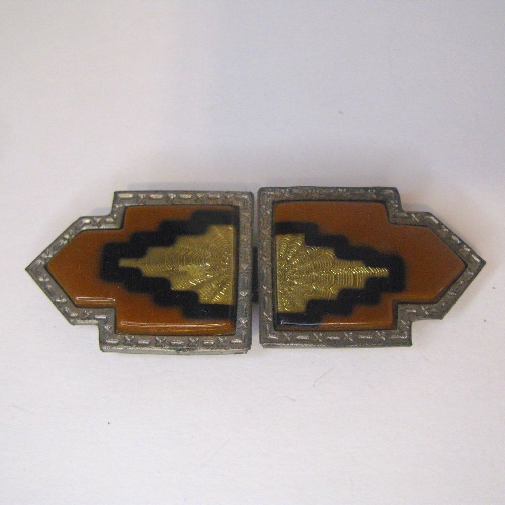 Antique Art Deco Buckle Set Brown Black Gold